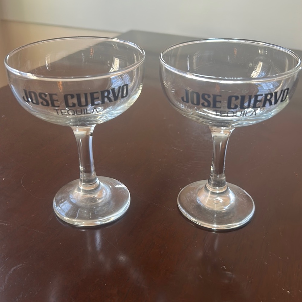 Margarita glasses, pair, Jose Cuervo Tequila, vintage.